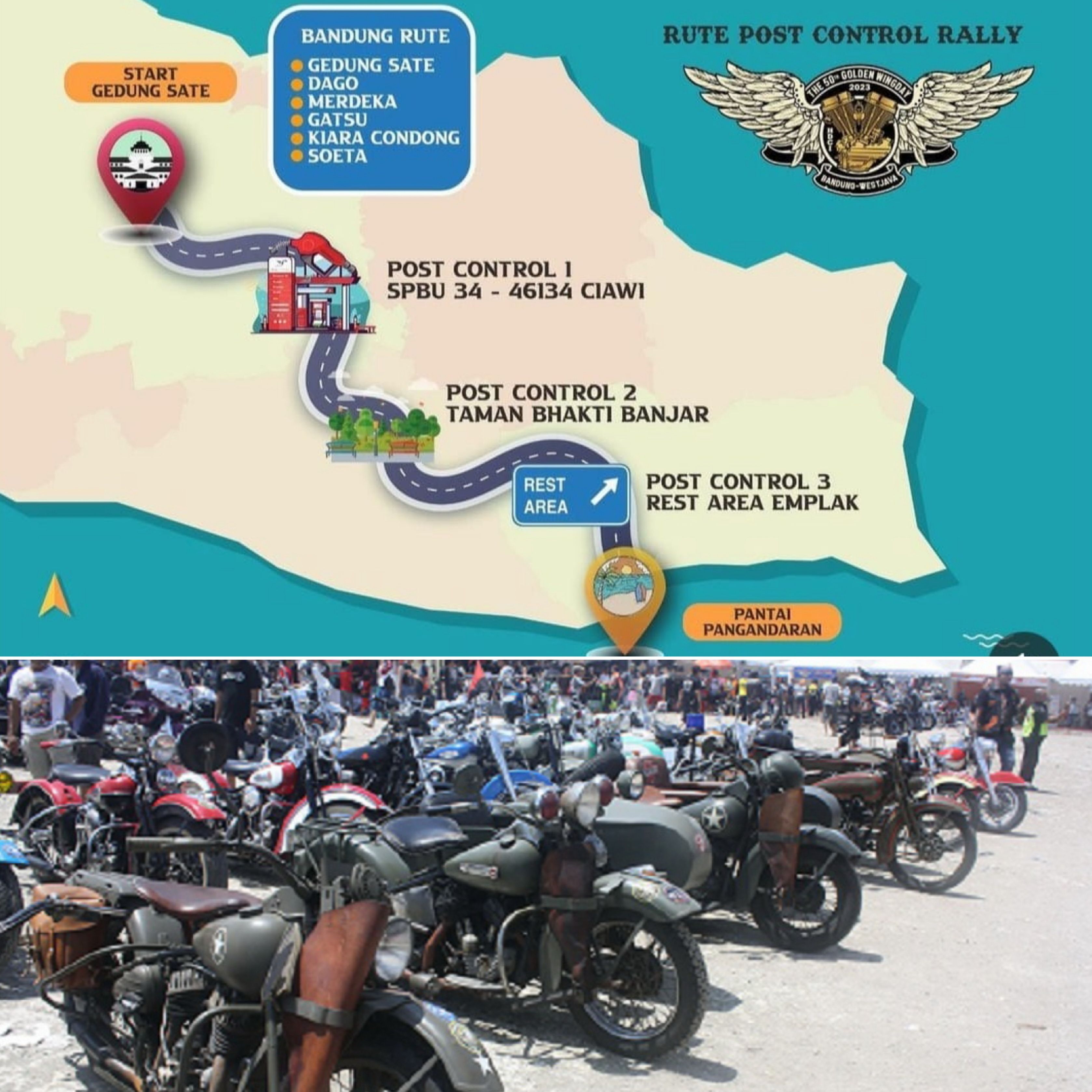 Peserta Classic Rally Harley-Davidson akan bersiap untuk diberangkatkan dari Gedung Sate pada pagi hari Jumat, 26 Mei 2023 menempuh perjalanan Bandung-Pangandaran dengan melalui beberapa titik pos kontrol.*
