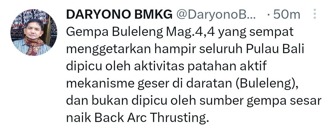 Cuitan Daryono BMKG soal penyebab Gempa Hari Ini 24 Mei 2023 tentang gempa Buleleng.*