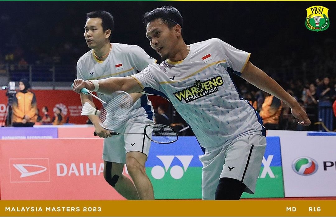 Ahsan/ Hendra. Update hasil Malaysia Masters 2023 hari ini, dimana Minions, Jojo dan Ginting tumbang, Daftar wakil Indonesia lolos perempat final