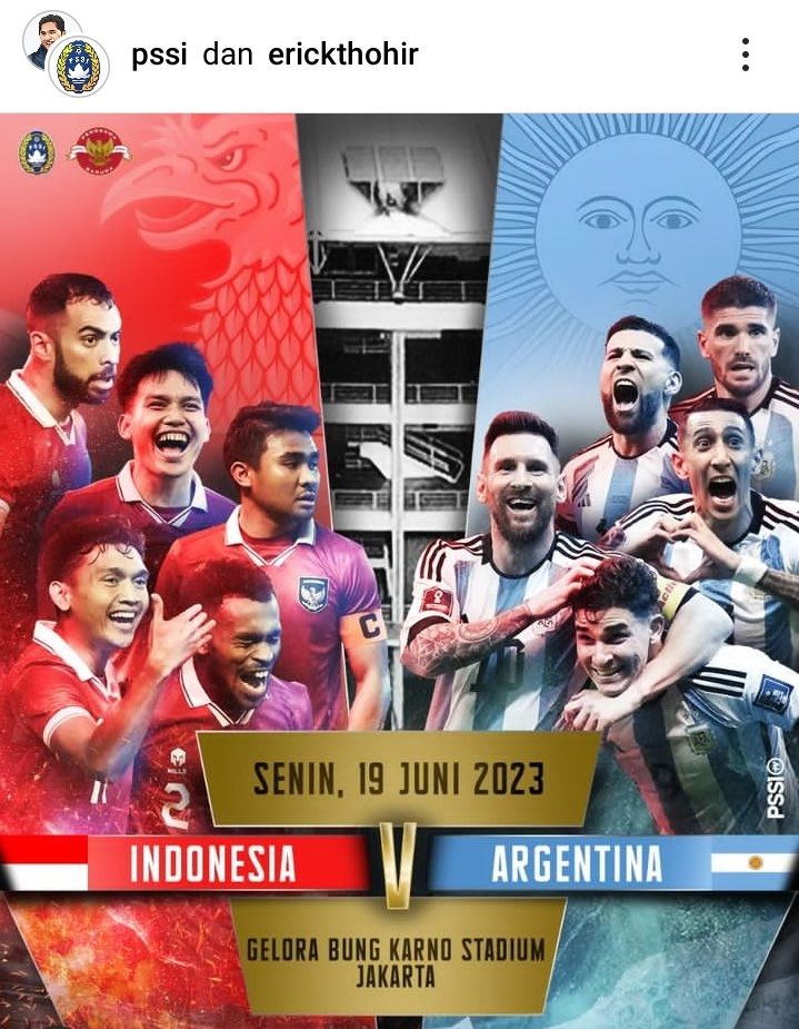 Argentina vs Indonesia 2023 secara resmi dijadwalkan akan bertanding pada Senin, 16 Juni 2023 mendatang.