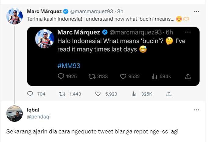 Cuitan salah satu netizen di akun Marc Marquez.