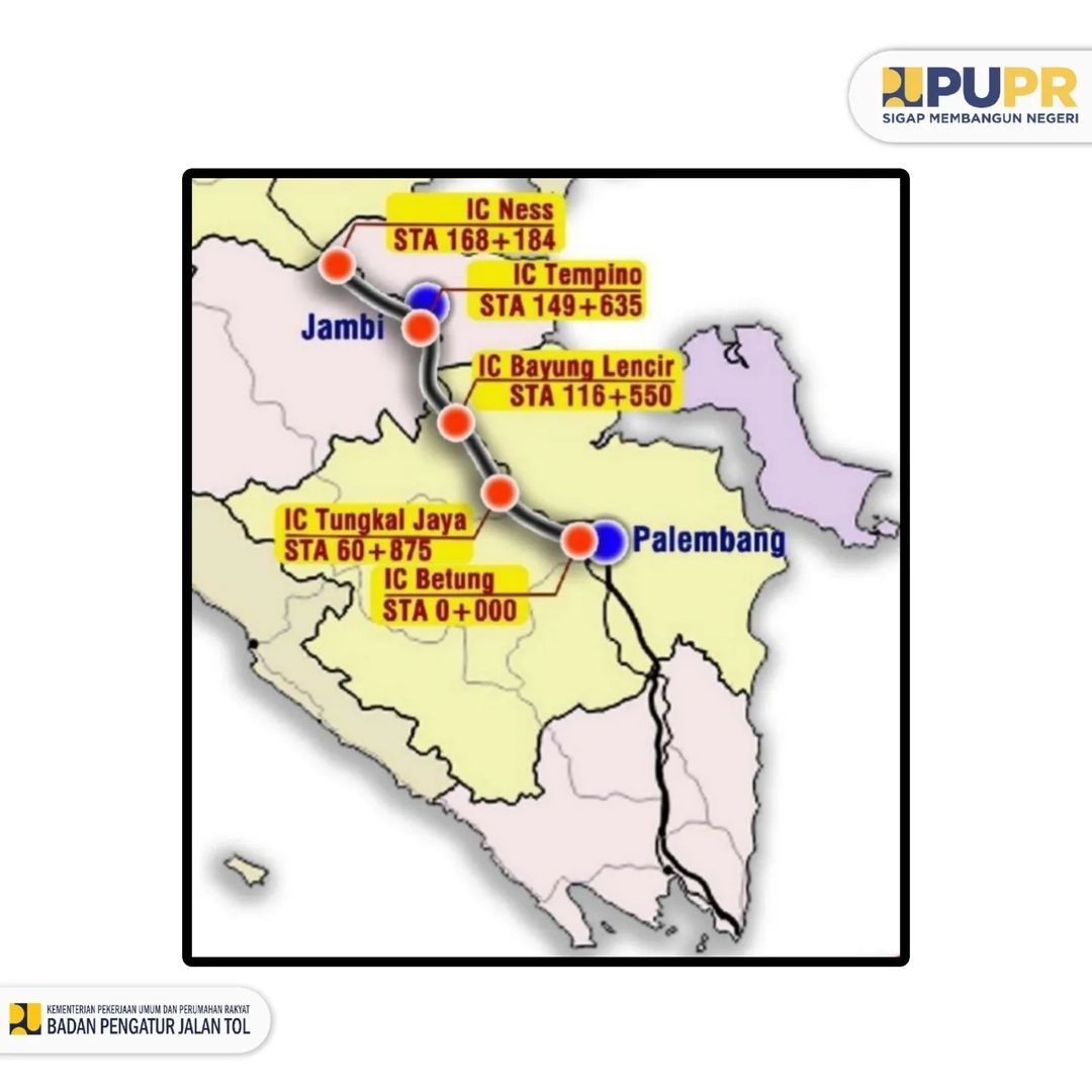 Gambar rute pembangunan jalan tol Bayung Lencir-Tempino