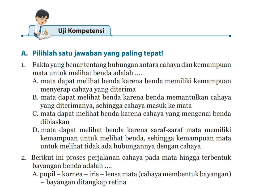 Ilustrasi - Kunci jawaban IPA kelas 8 SMP MTs Semester 2 halaman 224 225 226 dilengkapi pembahasan Uji Kompetensi Bab 11 materi Cahaya dan Alat Optik.