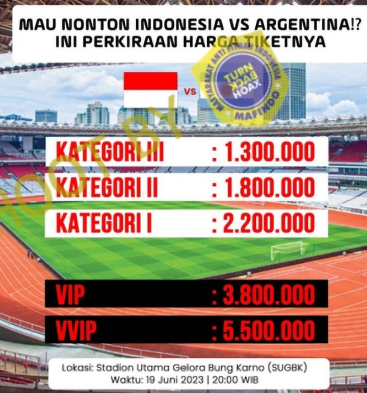 CEK FAKTA! Benarkah Tiket Pertandingan Indonesia vs Argentina Paling Murah Rp1,3 Juta?
