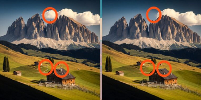 Semua perbedaan pada gambar pemandangan gunung di tes IQ.
