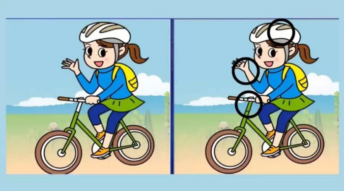 Perbedaan pada gambar cewek bersepeda.