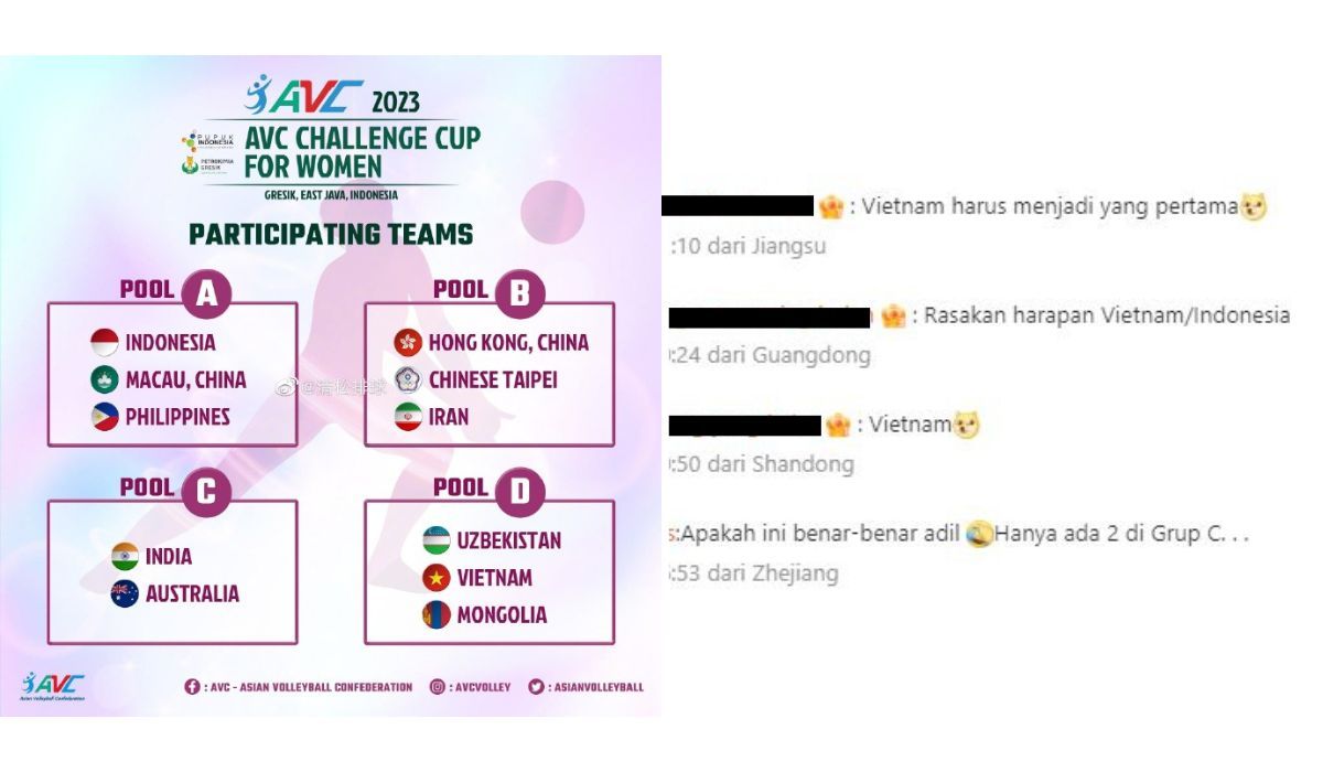 Pemilik akun Weibo Bola Voli Qingsong membagikan daftar pembagian grup AVC Challenge Cup 2023