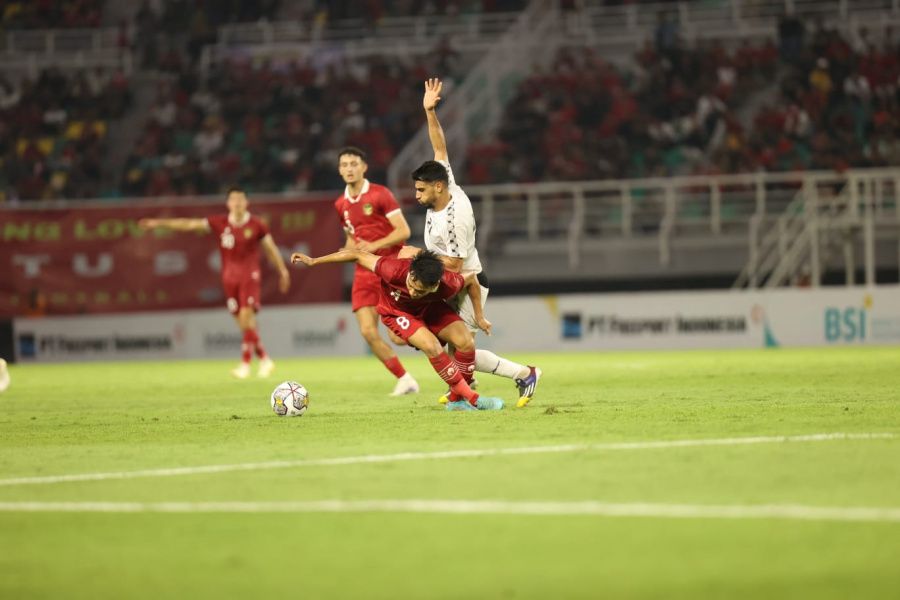 Pertandingan Timnas Indonesia vs Palestina di Stadion Utama Gelora Bung Tomo (GBT), Surabaya, Rabu 14 Juni 2023 malam.*/PSSI