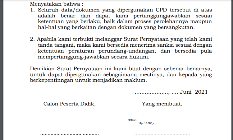 Contoh surat pernyataan kebenaran dokumen PPDB Jateng 2023 bagian 2.*