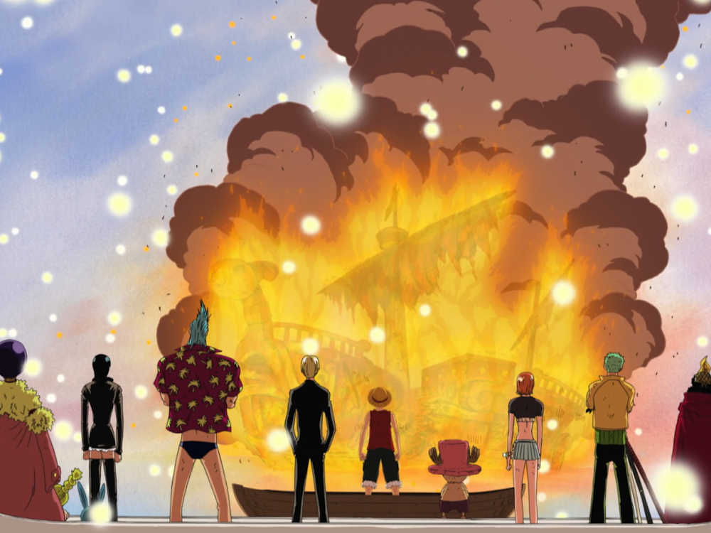 Ilustrasi gambar kapal di anime One Piece Going Merry hancur.