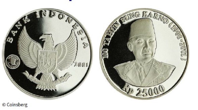 Uang koin Rp 25 ribu Sukarno TE 2001.