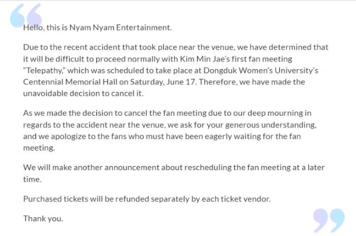 Pernyataan resmi Nyam Nyam Entertainment 