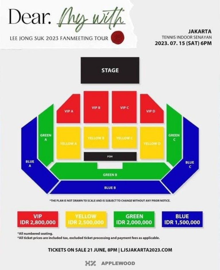 Seat Plan Lee Jong Suk Fanmeeting, Tennis Indoor Senayan, Jakarta, 15 Juli 2023 mendatang 