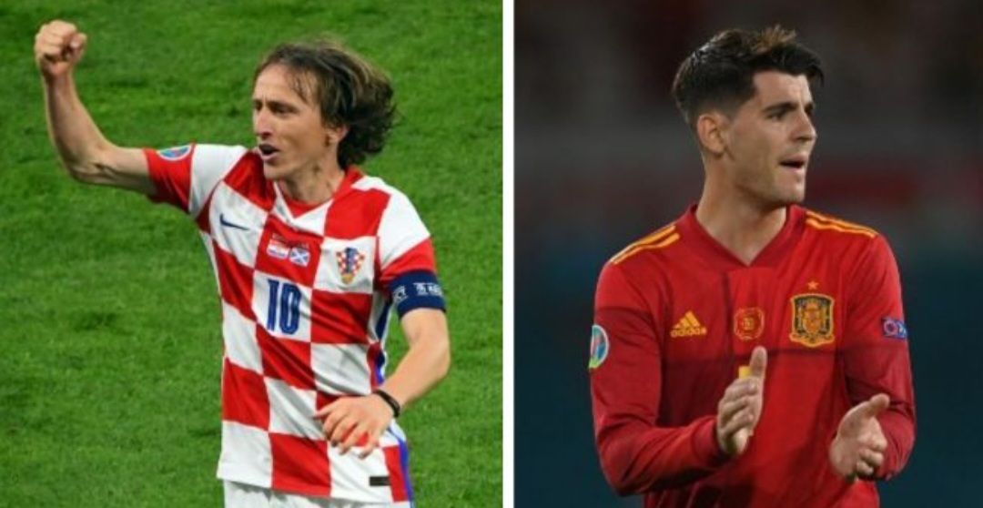 Kolase foto gelandang Kroasia Luka Modric dan pemain depan Spanyol