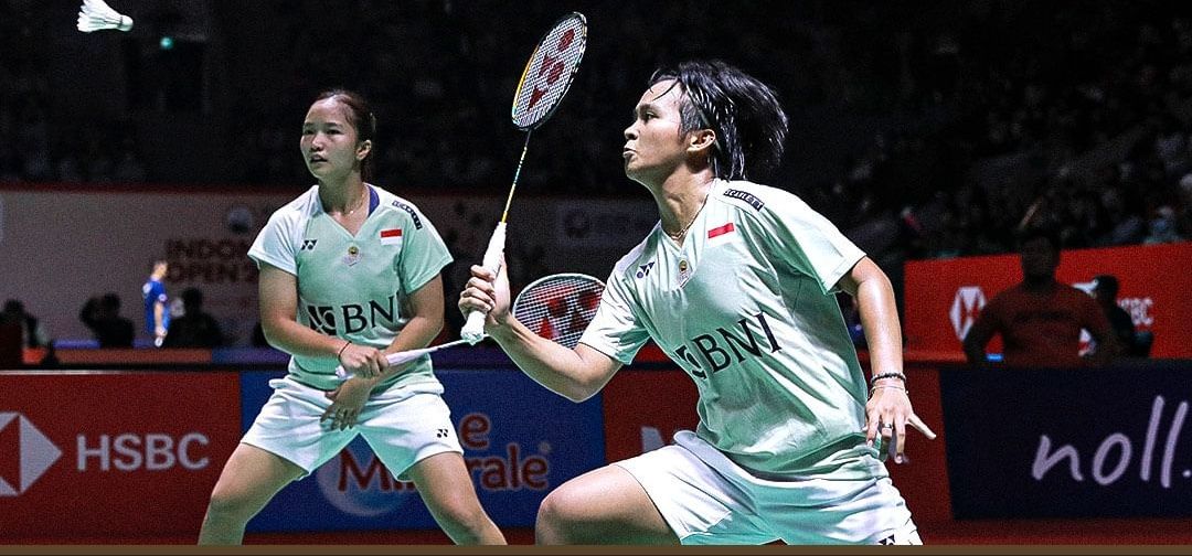 Meilysa Trias Puspitasari/Rachel Allessya Rose melawan Hsieh Pei Shan/Tseng Yu Chi (Taiwan) pada babak pertama Taipei Open 2023, Selasa, 20 Juni 2023.*