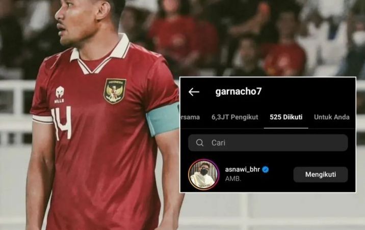Tangkapan layar akun Instagram Alejandro Garnacho ikuti Instagram Asnawi Mangkualam Bahar