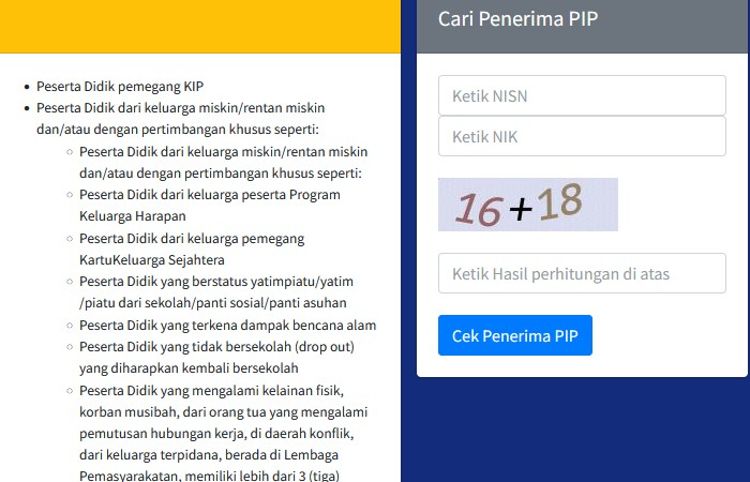 Ilustrasi tampilan web untuk cek PIP Kemdikbud