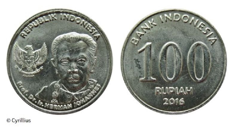 Uang kuno 100 Rupiah koin 2016.
