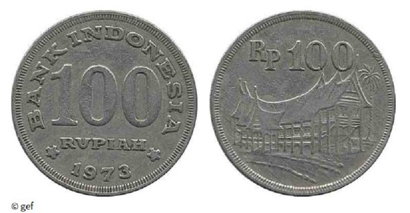 Uang koin 100 Rupiah 1973.