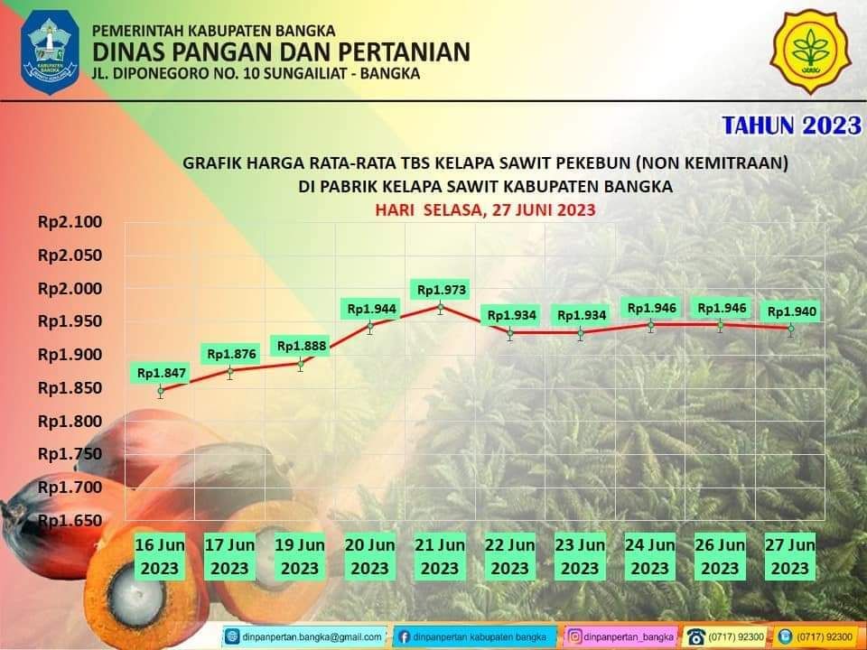 grafik harga rata-rata TBS kelapa sawit Kabupaten Bangka Juni 2023