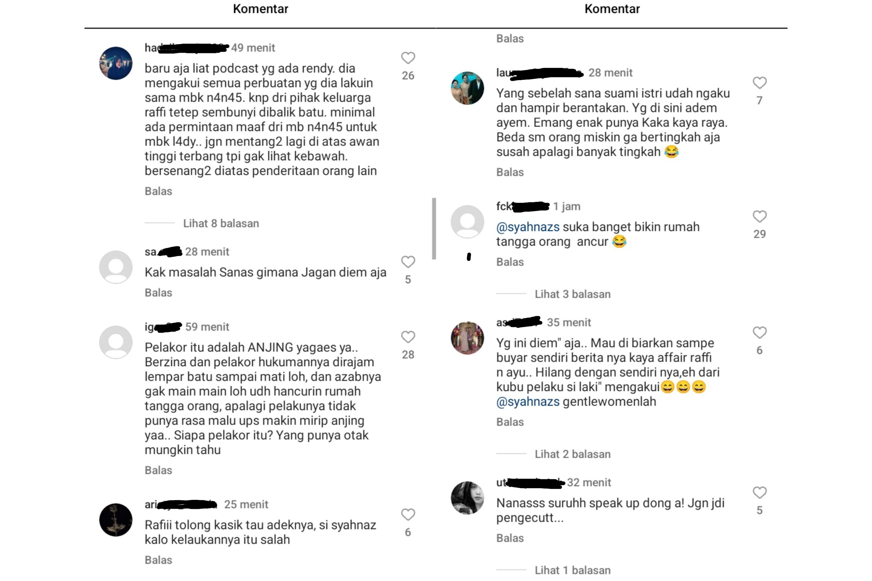 Komentar netizen pada akun Instagram Raffi Ahmad & Nagita Slavina