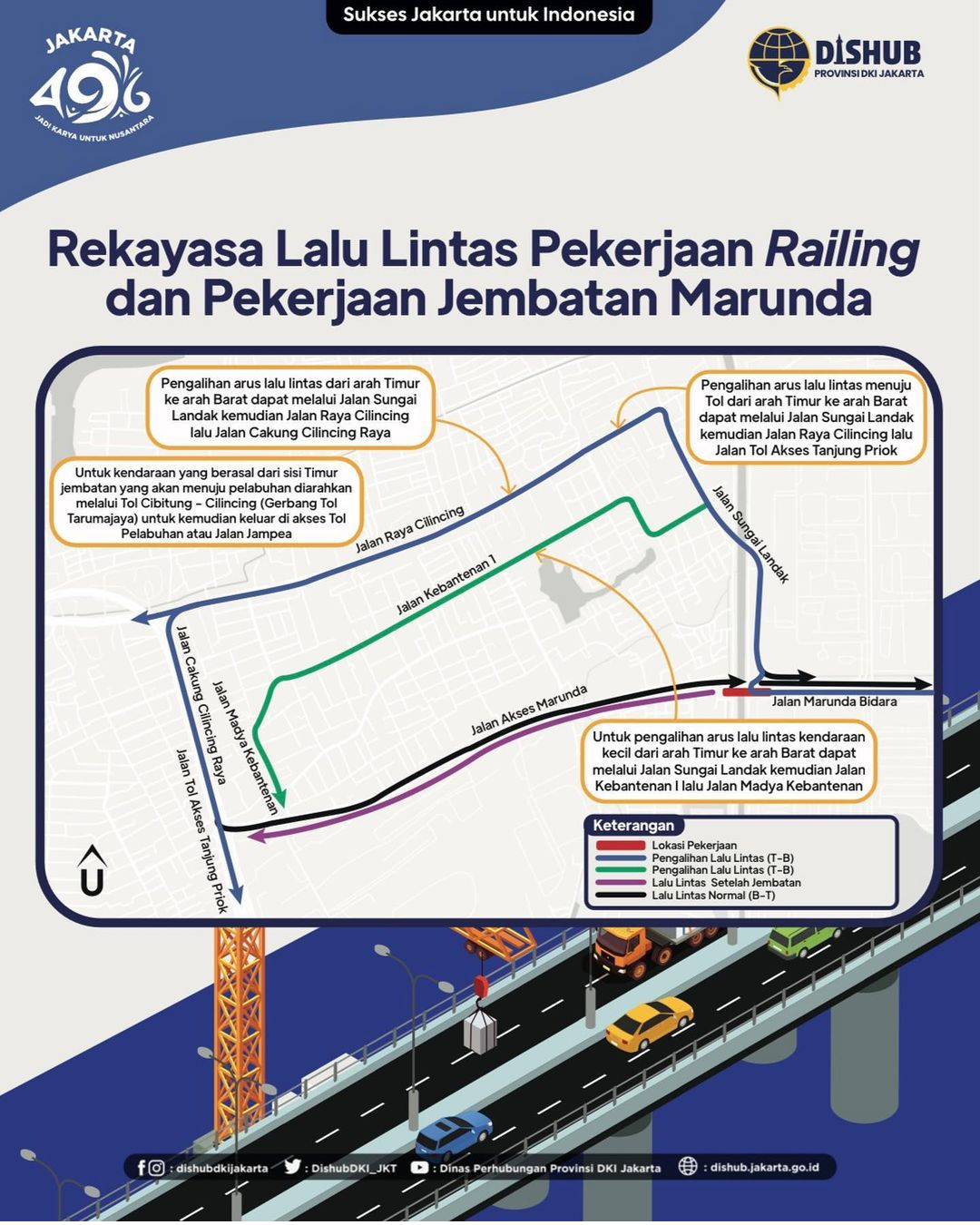Sistem rekayasa lalu lintas selama perbaikan Jembatan Marunda di Jakarta Utara.