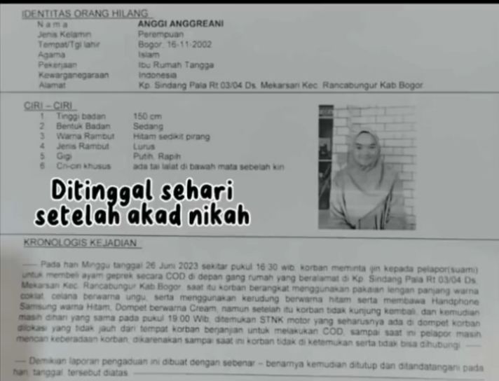 Viral pengantin wanita di Bogor hilang sehari setelah menikah.