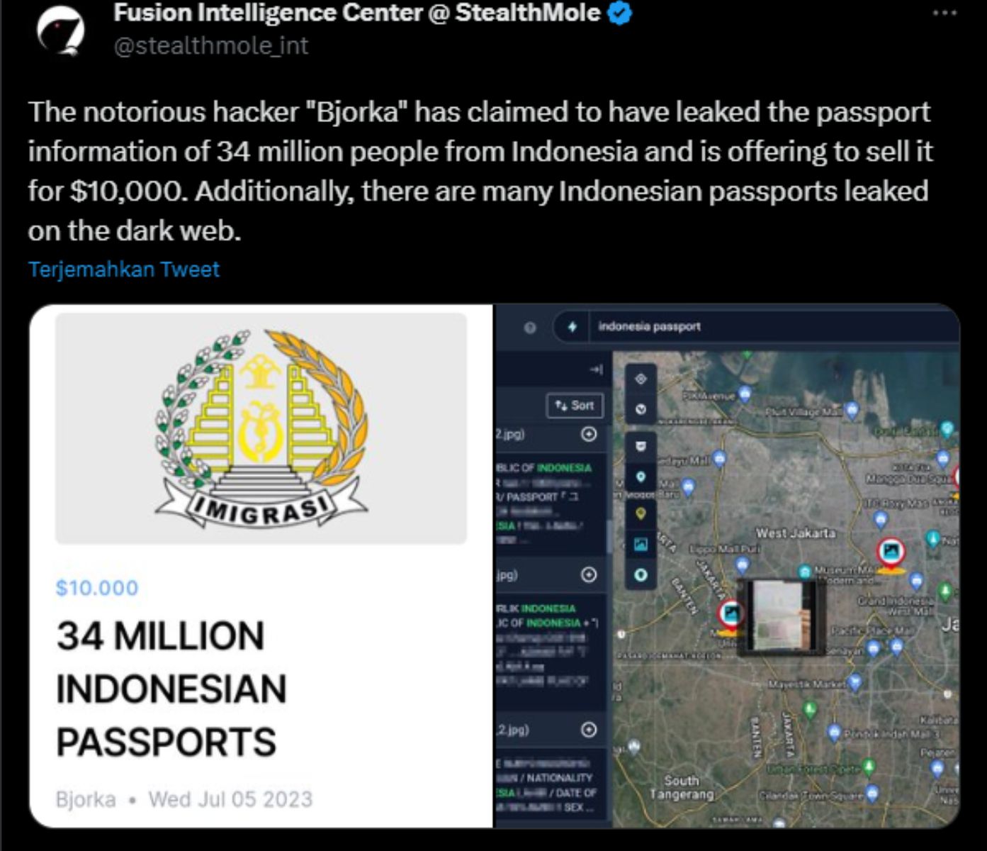 Data paspor orang Indonesia disebut dijual di web gelap.