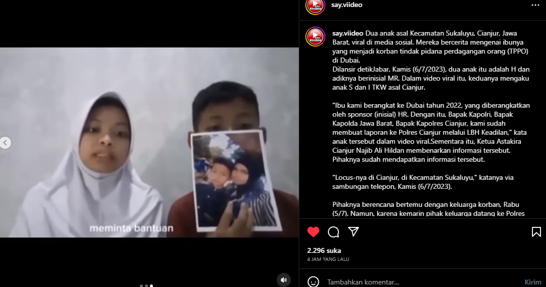 2 Bocah Asal Cianjur Mengadu ke Kapolri, Ibunya Disekap Kelompok  Perdagangan Orang di Dubai