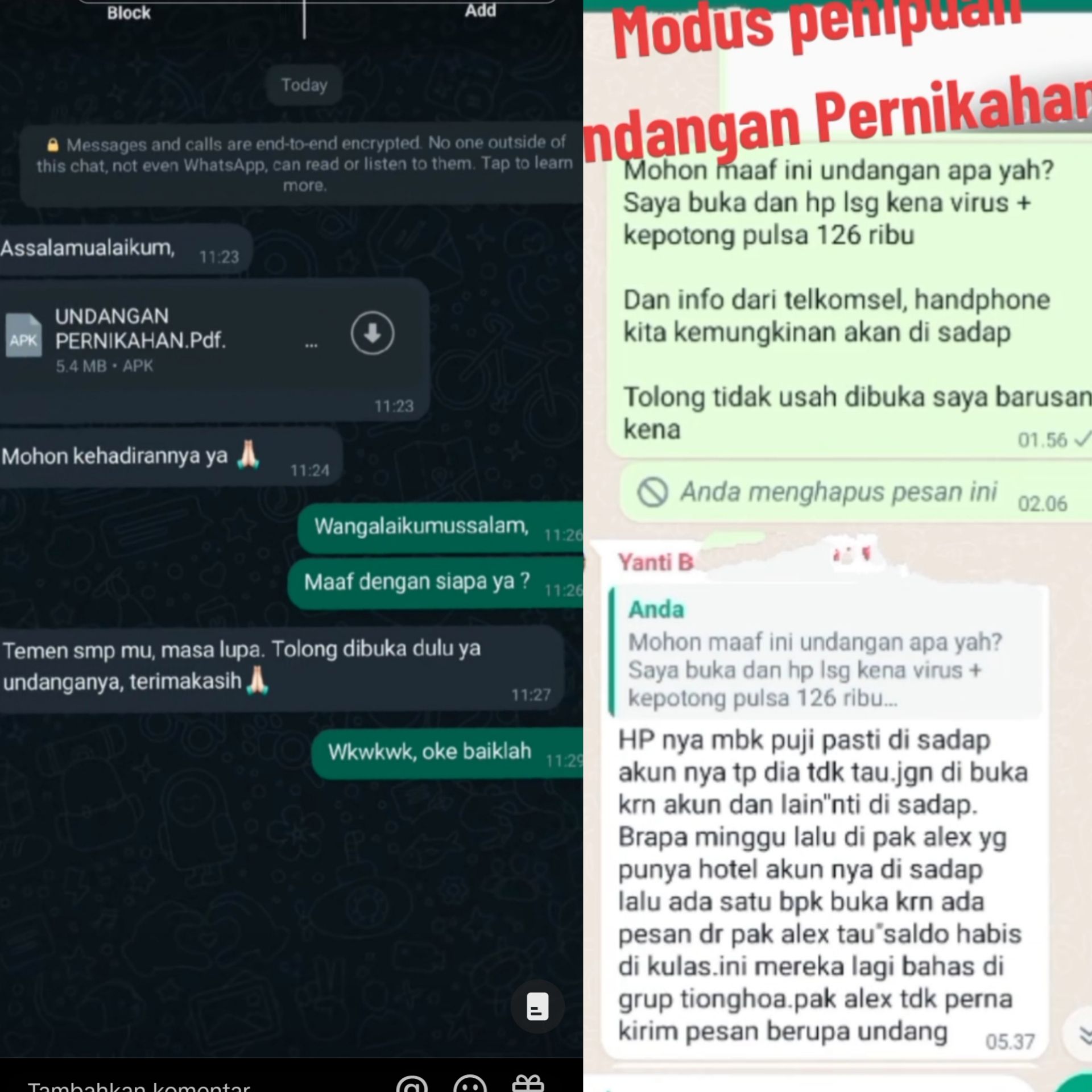 Modus terbaru penipuan lewat Undangan pernikahan yang dikirim lewat Whatsapp / Tiktok 