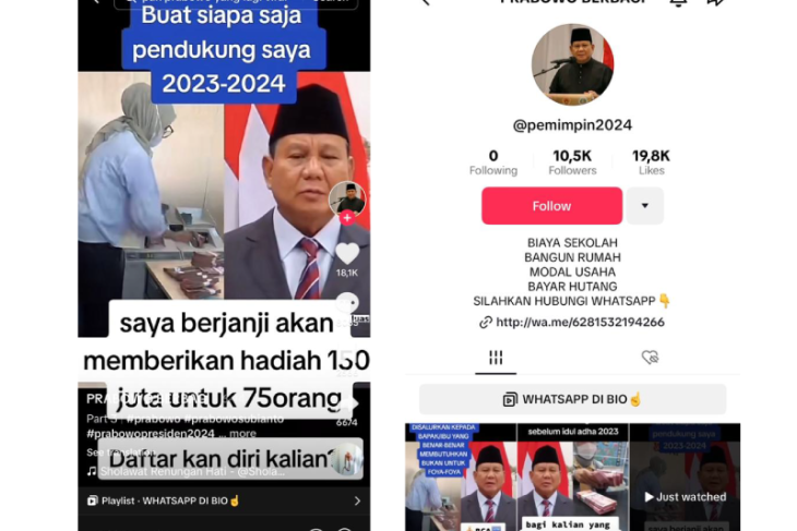 Unggahan hoaks terkait Prabowo Subianto.