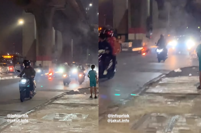 Video viral sebuah sepeda motor terbakar di Tanjung Priuk, Jakarta Utara, Jumat (14/7/2023).