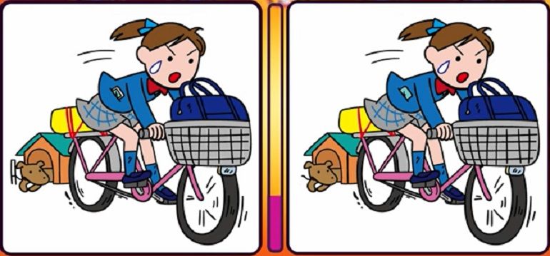 Temukan perbedaan gambar gadis yang naik sepeda ini. 