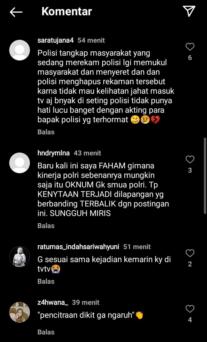 Komentar netizen pada postingan instagram kapolda Jambi