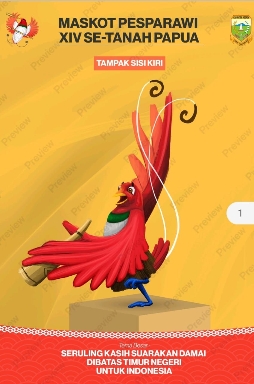 Panitia telah memutuskan 'Burung Cenderawasih Raja' sebagai Maskot Pesparawi XIV Tahun 2024 Kabupaten Keerom.