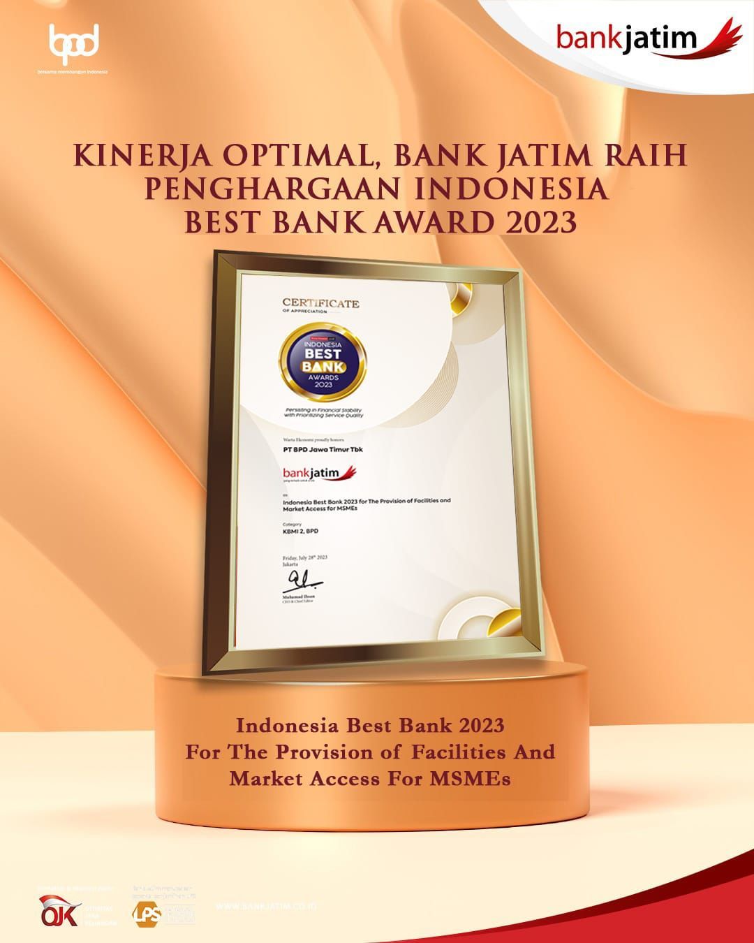 Bank Jatim Raih Penghargaan Indonesia Best Bank Awards 2023