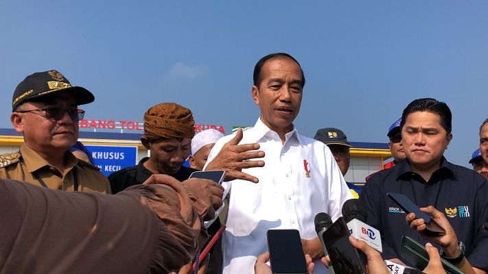 Presiden Jokowi membuka Jalan Tol Bogor-Ciawi-Sukabumi (Bocimi) seksi II ruas Cigombong-Cibadak sepanjang 11,9 kilometer, di Exit Tol Sundawenang, Kecamatan Parungkuda, Kabupaten Sukabumi, pada Jumat, 4 Agustus 2023.