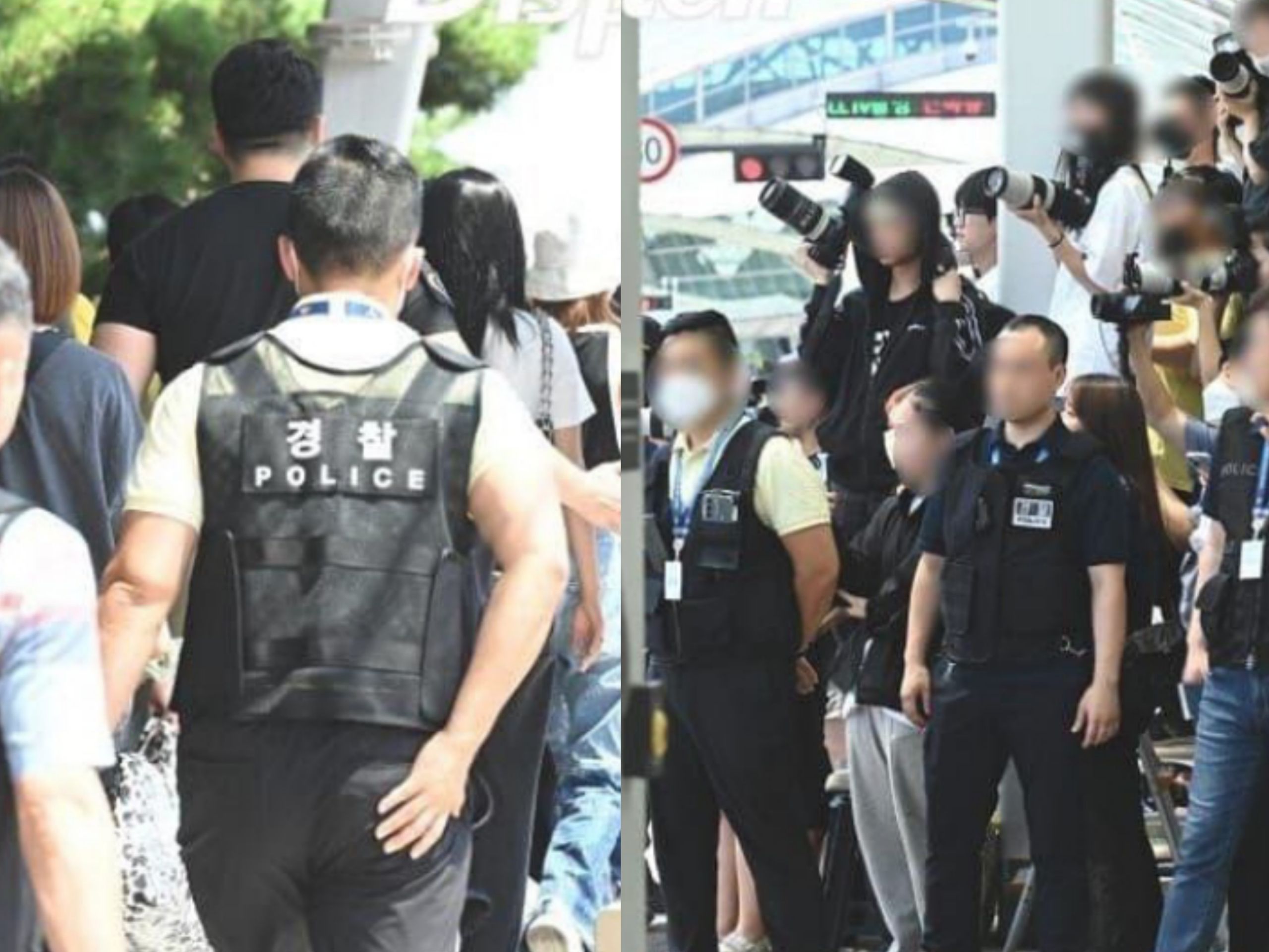 Aespa dikawal polisi saat tiba di Bandara Internasional Incheon