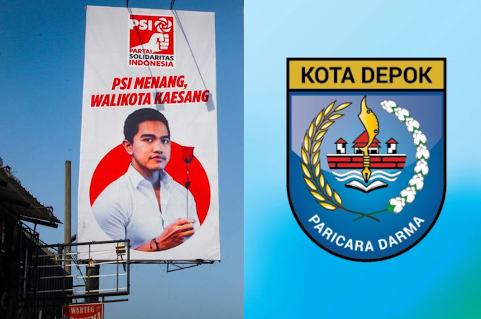 Baliho bergambar Kaesang Pangarep terpasang di Jalan Margonda, Depok, Jawa Barat. Baliho bergambar putra Presiden Jokowi ini dipasang PSI Kota Depok.