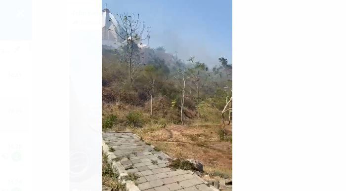 kebakaran ilalang di dekat parkiran Masjid Al Kamil kawasan Bendungan Jatigede, Kabupaten Sumedang Minggu 20 Agustus 2023.