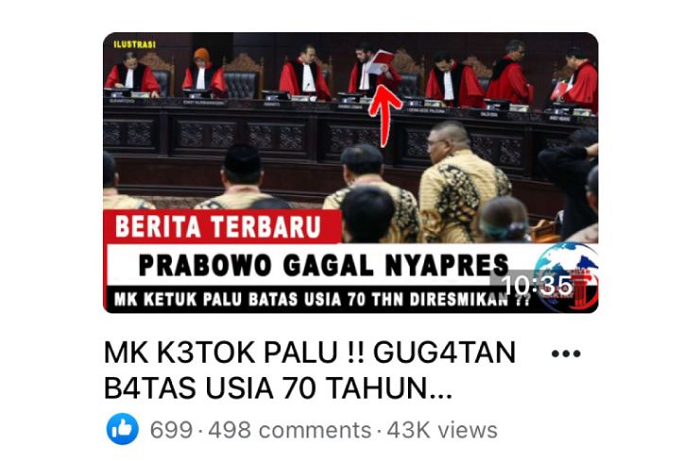 Tangkapan layar berita hoaks Prabowo gagal nyapres.
