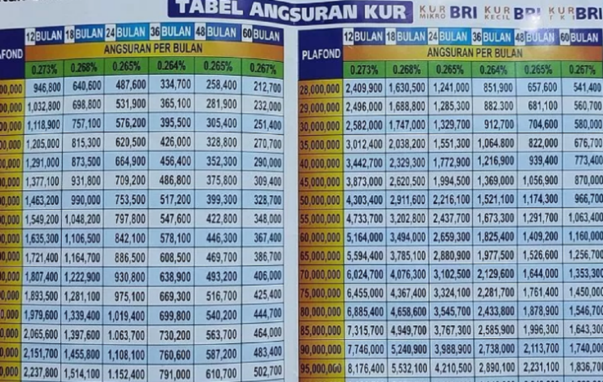 Skema kredit KUR BRI 2023 melalui tabel angsuran KUR BRI untuk memperoleh angsuran yang per bulannya hanya Rp600 ribuan saja.