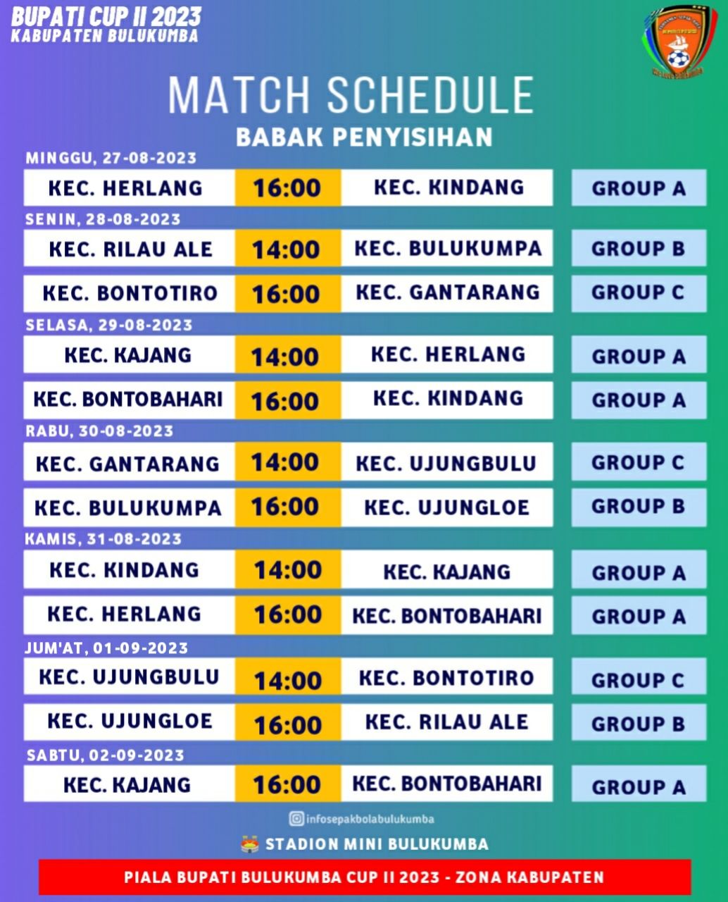 Match Schedule Bupati Cup II 2023 Bulukumba/Dok. Panitia Bupati Cup II 2023