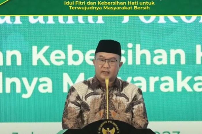 Tangkapan layar Ketua Umum ICMI Arif Satria saat menyampaikan pidato pada Halalbihalal Ikatan Cendekiawan Muslim Indonesia (ICMI) dan silaturahmi tokoh bangsa di Jakarta, Jumat (12/5/2023)