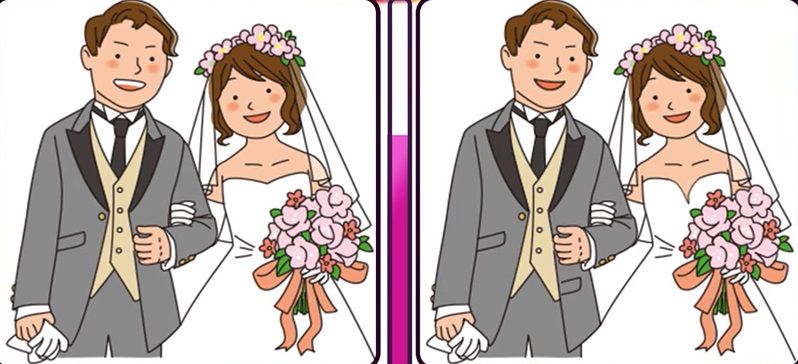 Jangan sampai gagal untuk mengkuti tes IQ edisi pernikahan dan menemukan perbedaan gambar pengantin ini. 