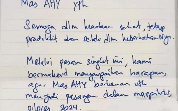 Tangkapan layar - Isi surat tulisan tangan Anies Baswedan kepada Agus Harimurti Yudhoyono yang ditulis pada 25 Agustus 2023.