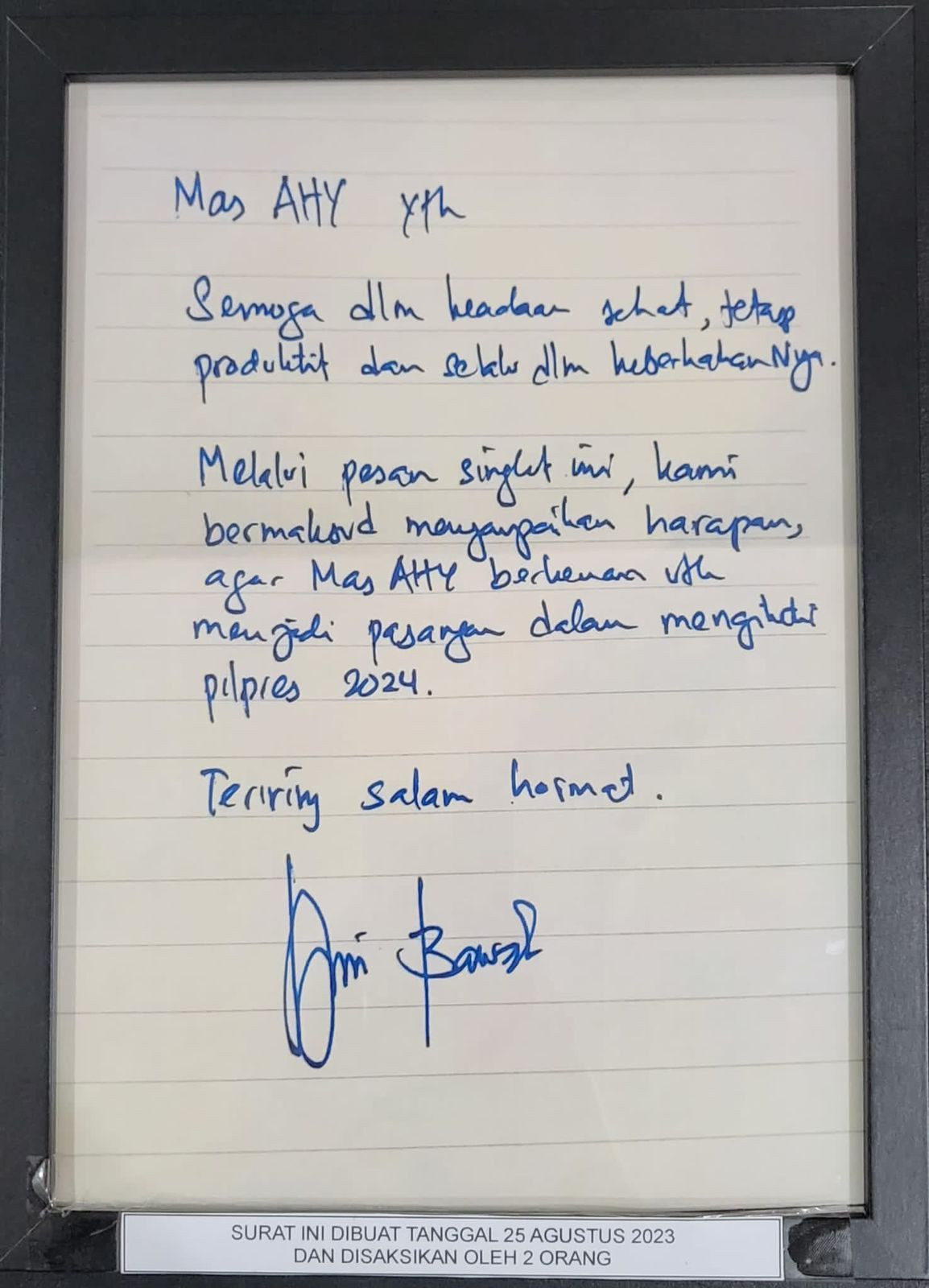 Surat Anies Baswedan untuk Ketua Umum Partai Demokrat Agus Harimurti Yudhoyono (AHY).