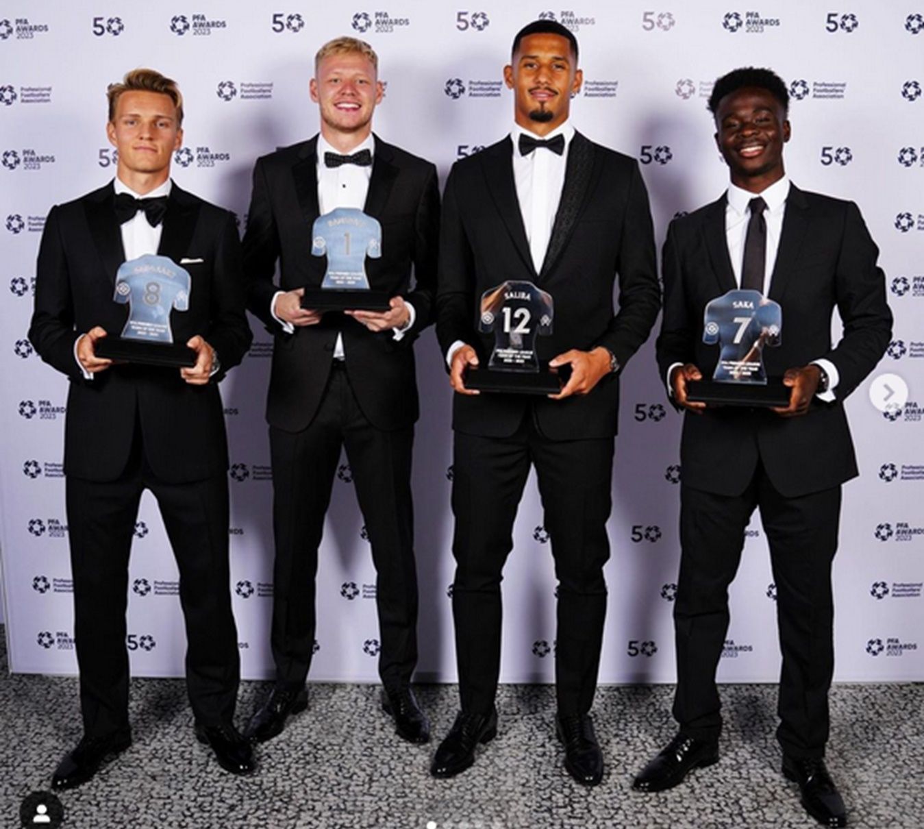 Martin Odegaard, Aaron Ramsdale, William Saliba dan Bukayo Saka masuk dalam PFA Premier League Team of the Year.