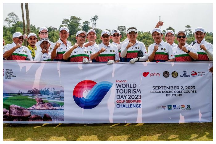 enyelenggaraan World Tourism Day Golf Geopark Challenge 2023 di Black Rock Golf Club, Tanjungpandan, Pulau Belitung, Sabtu, 2 September 2023