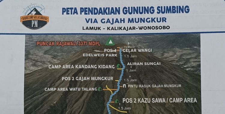 Peta Pendakian Gunung Sumbing via Gajahmungkur, desa Lamuk kecamatan Kalikajar, Wonosobo